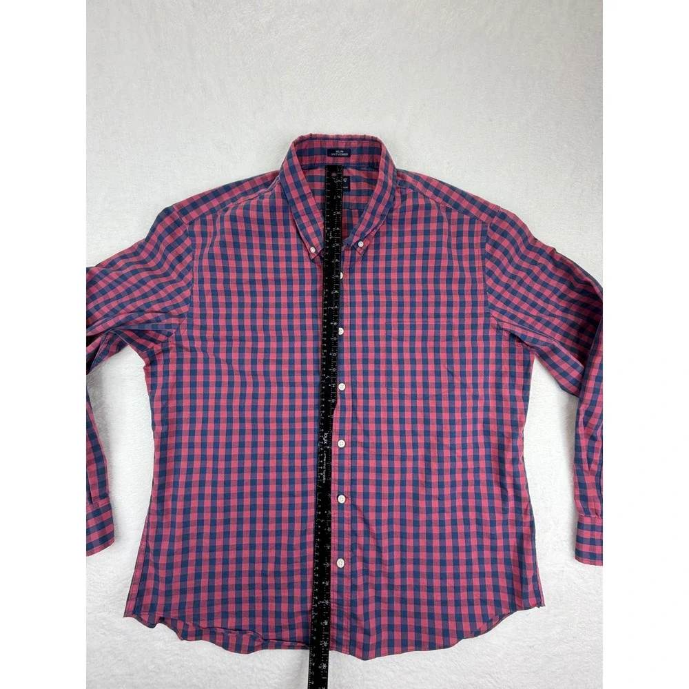 J. Crew Performance Slim Untucked‎ Gingham Shirt Mens XXL Pink Navy Blue Check